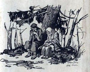 Eduarda Brencēna ilustrācija Apsīšu Jēkaba stāstam «Bagātie radi»